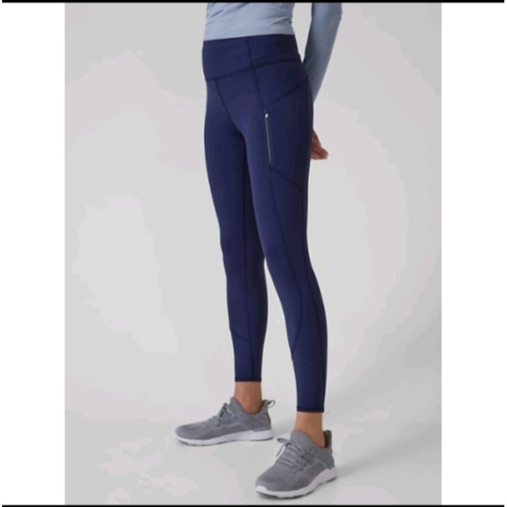 Athleta Rainier Tight Ankle Leggings Navy Blue‎ Medium Reflective Zip Pocket